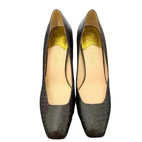 Cole Haan Carma Brown Croc Leather Heel Shoes Pumps Nike Air - Picture 3 of 12